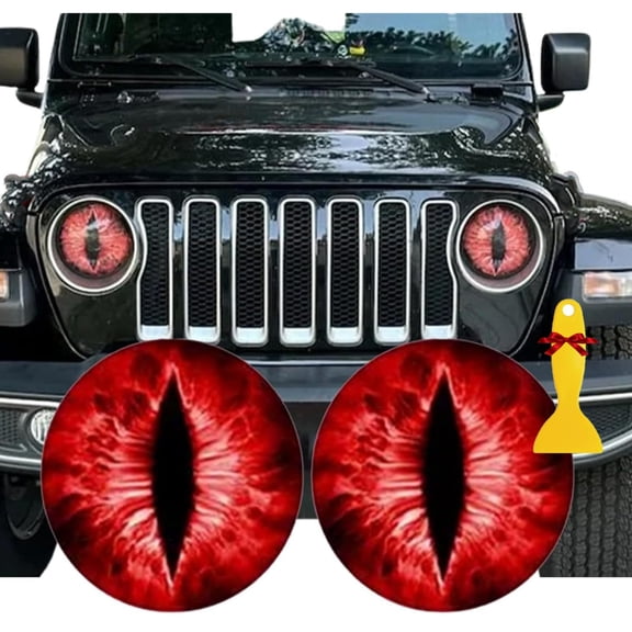 Beast Eyes Headlight Decals for Jeep, 3D Eye Headlight Stickers Pair, Round Headlight Vinyl Decals for Wrangler JK JL JT Gladiator, Funny Car Headlight Covers for Truck SUV Off Road Vehicles