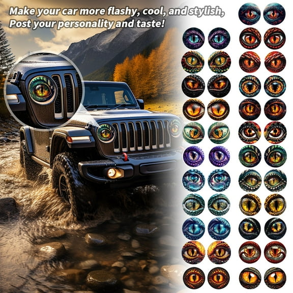 Beast Eyes Headlight Decals Pair, Beast Decals for Jeep Truck, Eye Headlight Decal, Round Eye Headlight Decal, Car Accessories, 3D Stereo Eyes Stickers Decal, Car Body Window Bumper Decoration
