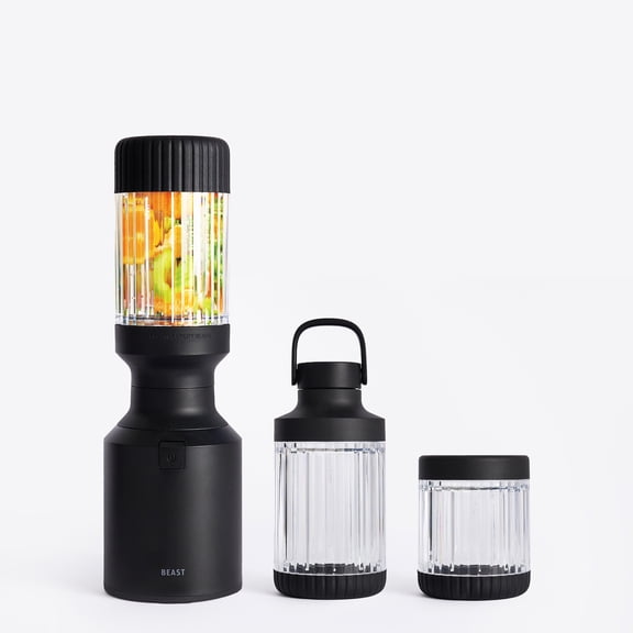 The Beast Mini® Blender Plus | Personal Countertop Blending for Smoothies, Shakes, Food Prep & Frozen Fruits & Veggies | Portable Vessels, Straw Cap & Straws Included | 600W Motor (Carbon Black)