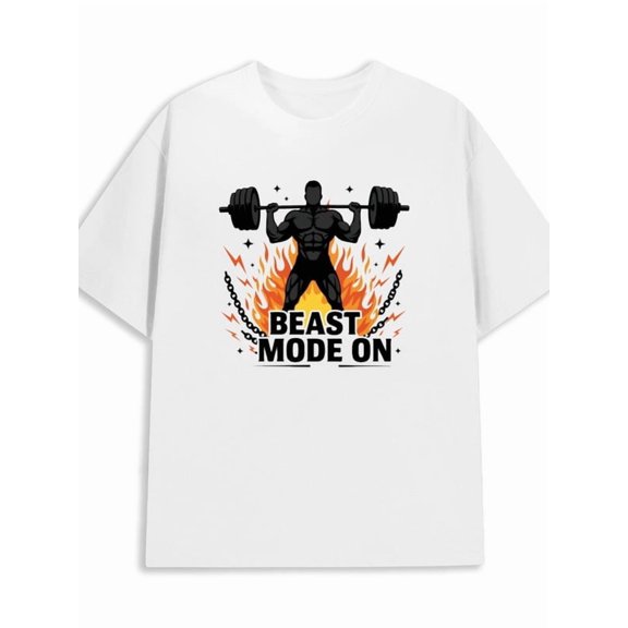 Greenink Beast Mode On 180G 100% Cotton 180G 100% Cotton mens casual plus size top white Funny Unisex Shirt Graphic Tee tshirts Trendy Unisex Shirt Cotton tshirts Halloween gifts