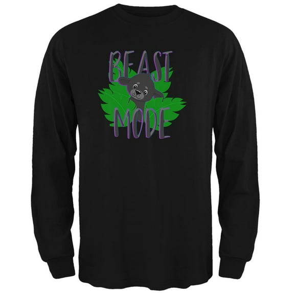 Beast Mode Cute Black Panther Cub Mens Long Sleeve T Shirt Black 3X-LG