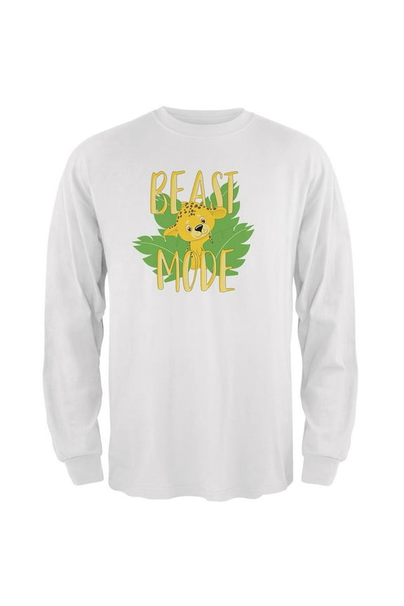Beast Mode Cute Cheetah Cub Mens Long Sleeve T Shirt White MD
