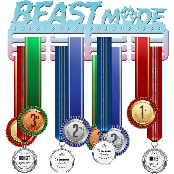 Beast Mode Medal Holder Display Hanger Rack Frame for DIY Sport Race Metal Medal Hanger for DIY Running Gymnastics Soccer Basketball Competitions 15.75x7Inches Gradient Color