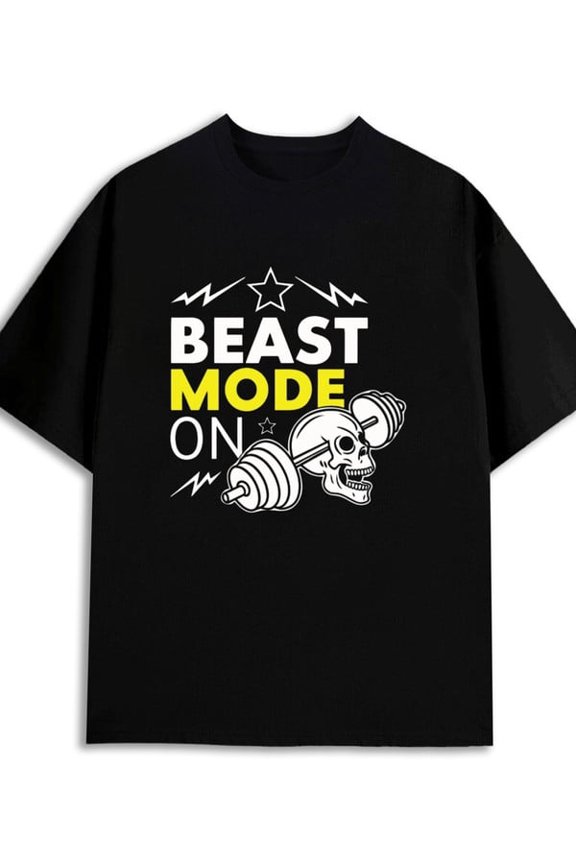 Greenink Beast Mode On men 180G Cotton black Retro Unisex Shirt Cotton tshirts Trendy Unisex Shirt Graphic tshirts Basic Unisex Shirt Graphic Tee tshirts