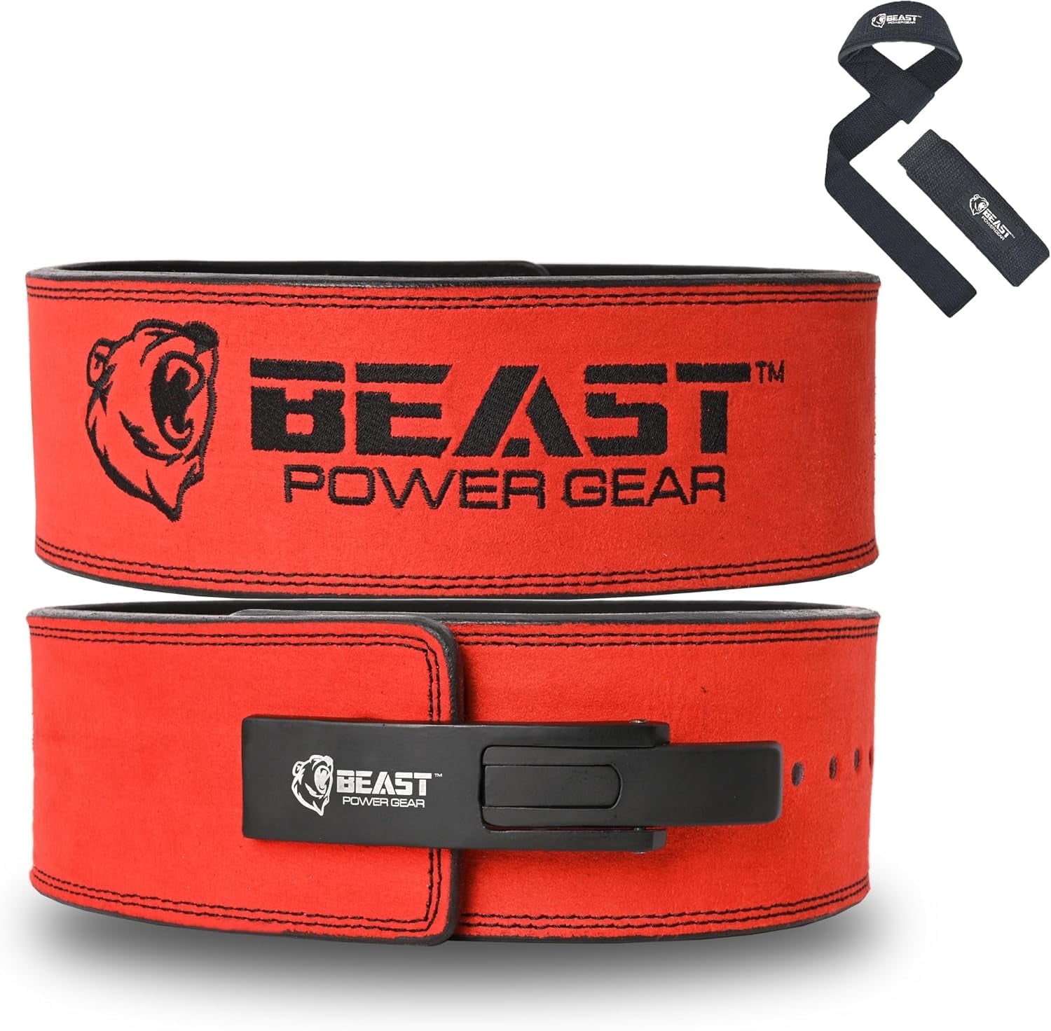 Beast Rage Weight Lifting Belt Leather Heavy Duty Gym Body Building Workout Training Weight Lifting Belt Adjustable Holes 4" Padded Lumbar Back