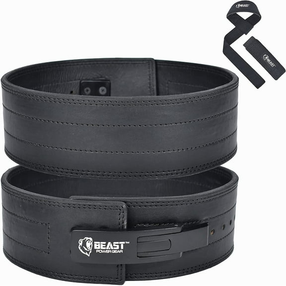 Beast Power Gear Weight Lifting Belt with Free Strap - 4 Inches Wide 10MM 13MM Lever Belt Weightlifting with Lever Buckle