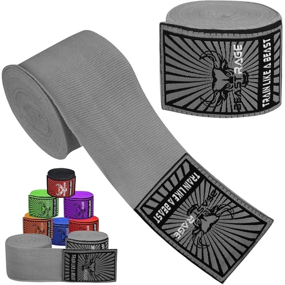 BEAST RAGE Boxing Hand Wraps Men Protection MMA Support Inner Gloves Martial Arts Training Wrapper Punching Combat Sports Muay Thai, under Mitts 4.5 Meter Elasticated Bandages (4.5 M, Grey)