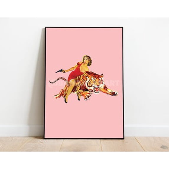 Beast Tamer Wall Art Print, Retro Tiger Surreal Decor - Walmart.com