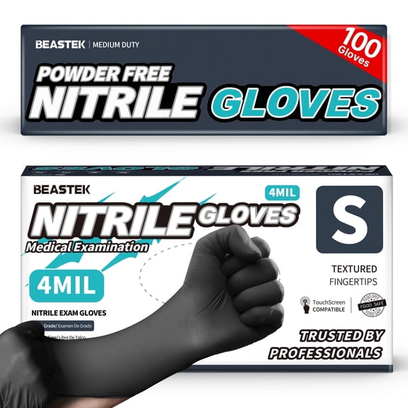 Beastek Nitrile Exam Gloves, 4 Mil 100 Pcs, Powder-Free Latex-Free Medical Cooking Food-Safe Disposable Gloves, Black
