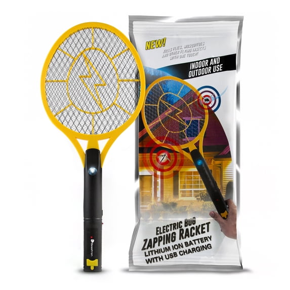 Beastron Bug Zapper Electric Fly 3000V USB Rechargeable, Mosquito Racquet Killer Racket with LED Light & 2 Layer Mesh (Large Size), Yellow