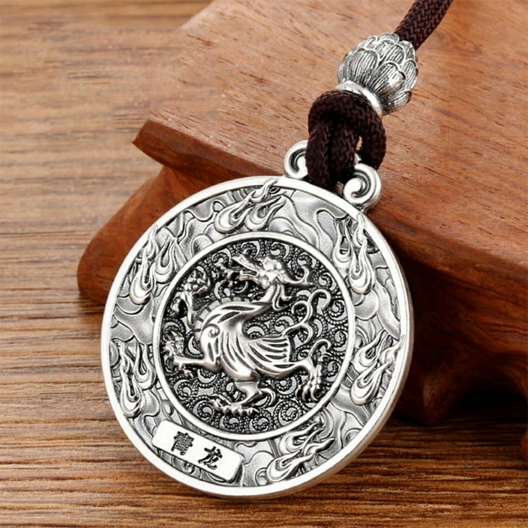 Beasts Silver Pendant Necklace with with Dragon Pattern for Men Jewelry Ornaments Green Dragon