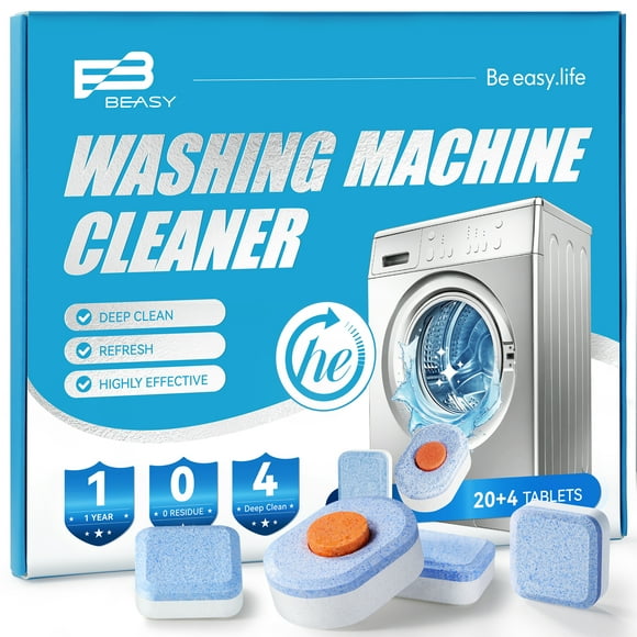 Beasy Washing Machine Cleaner Tablets 24 Count for HE Front and Top Loaders Include Deep & Basic