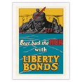 thumbnail image 1 of Beat Back the Hun with Liberty Bonds - Vintage War Poster by Frederick Strothmann c.1918 - Japanese Unryu Rice Paper Art Print 24 x 32 in, 1 of 4