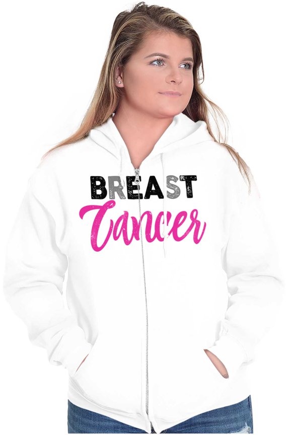 Beat Breast Cancer Support Awareness Zip Hoodie Sweatshirt Women Brisco Brands L