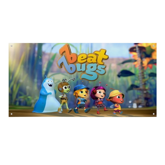 Beat Bugs-Theme Backdrops Banner Birthday Party Decor Supplies Personalized Party Backdrop Decoration,5x3ft150x90cm