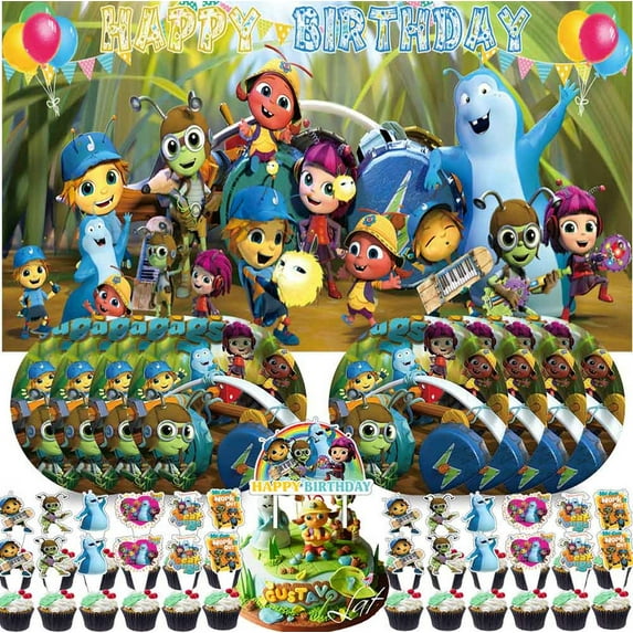 Beat BugsParty Supplies Birthday Decorations Plates Banner Kids Cake Toppers Set Decor