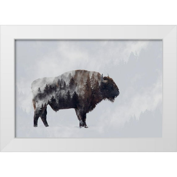 Beata, Angyalosi 14x11 White Modern Wood Framed Museum Art Print Titled - Bison - Double Exposure