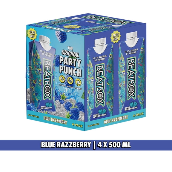 BeatBox Blue Razzberry Wine Cocktail, 11.1% ABV, 4 Pack, 500 mL Tetra Pak