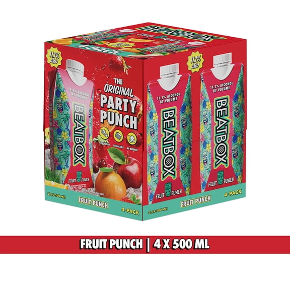 BeatBox Fruit Punch Flavored Malt Beverage, 4 Pack, 500mL Cartons, 11.1% ABV