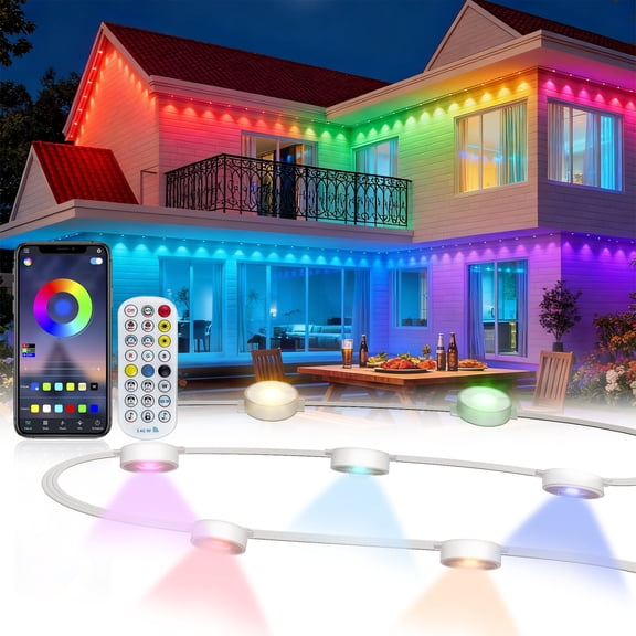 Beatineon 100ft RGB+IC Permanent Outdoor Lights, Smart Landscape Lighting with App Control, IP68 Waterproof Color Changing Lights for House Perimeter, Fence, Patio (Spring Summer Decor)