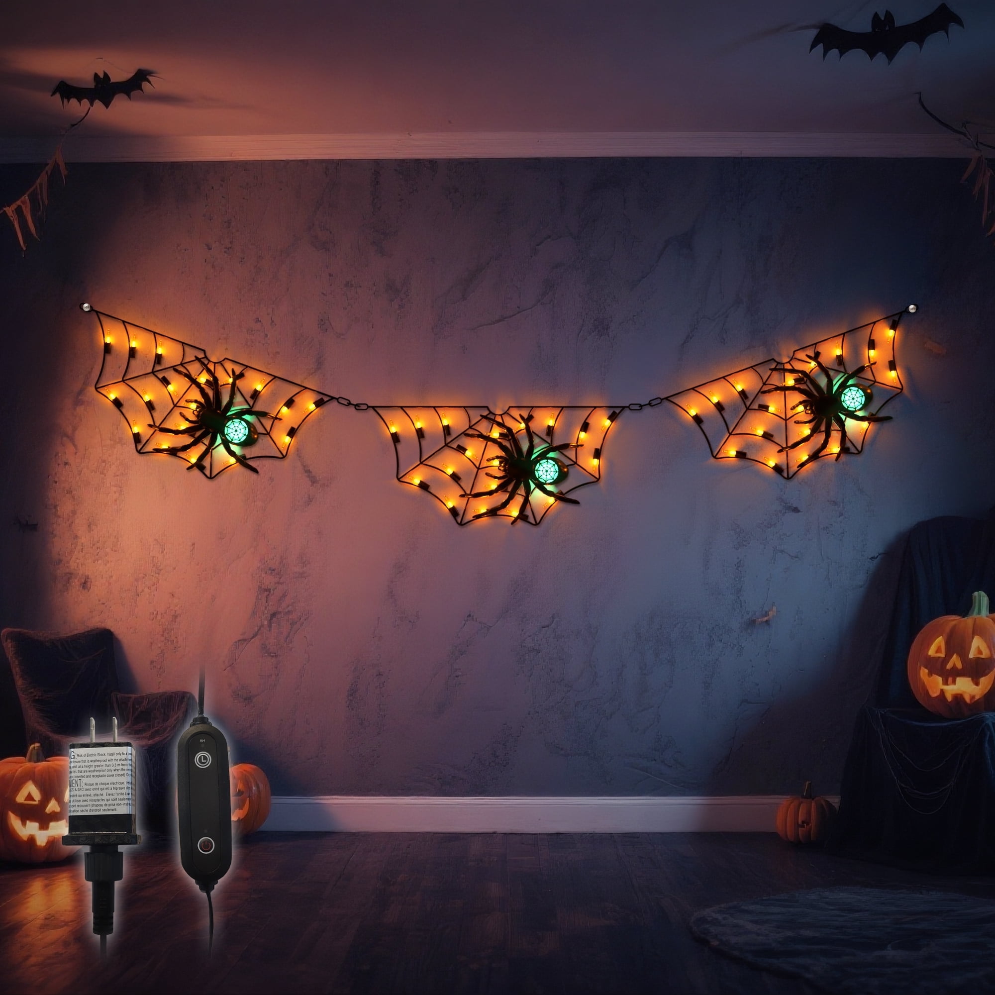 Beatineon Halloween Spider Web Lights,LED Scary Halloween Decor with 3 ...