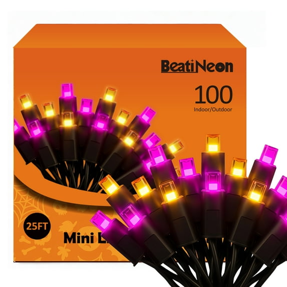 Beatineon 100 LED Halloween String Lights, 25ft IP68 Waterproof Outdoor LED String, Connectable for Patio, Fence & Holiday Decor, ETL Listed,Orange & Purple