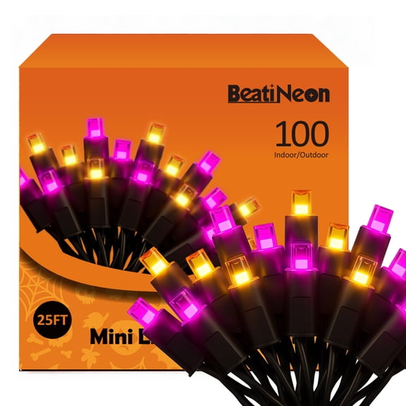 Beatineon 100 LED Halloween String Lights, 25ft IP68 Waterproof Outdoor LED String, Connectable for Patio, Fence & Holiday Decor, ETL Listed,Orange & Purple