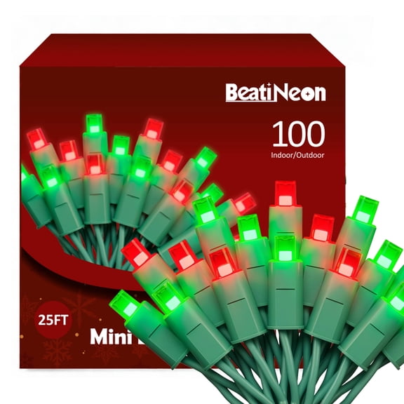 Beatineon 100 LED Christmas String Lights, 25ft IP68 Waterproof Outdoor LED String, Connectable for Patio, Fence & Holiday Decor, ETL Listed,Red & Green
