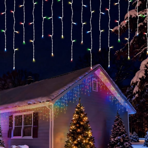 Beatineon 100-Light 7ft LED Icicle String Lights, Multicolor Steady Glow with Clear Bulbs – 22 Varying Drops, IP68 Waterproof, Connectable up to 10 Sets, Indoor & Outdoor, ETL Listed