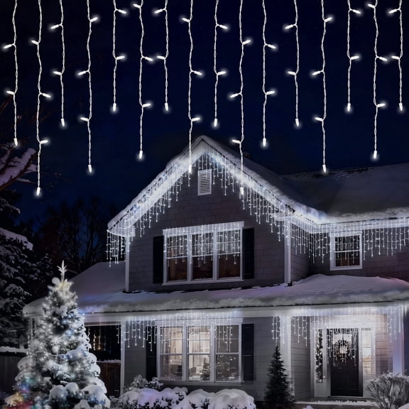 Beatineon 100-Light 7ft LED Icicle String Lights, White Steady Glow with Clear Bulbs – 22 Varying Drops, IP68 Waterproof, Connectable up to 10 Sets, Indoor & Outdoor, ETL Listed