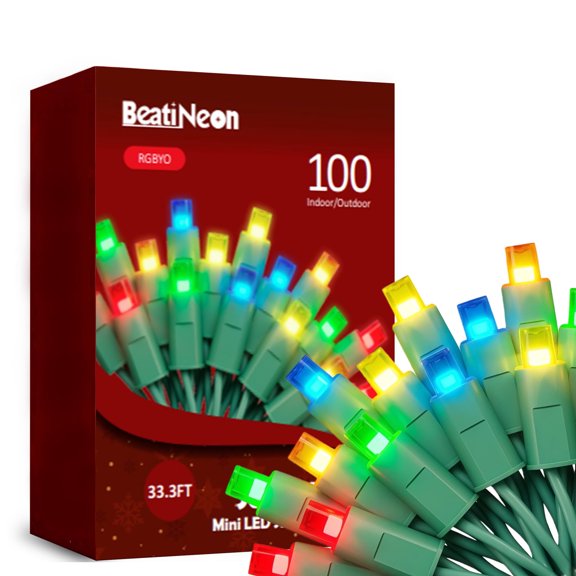 Beatineon 100LED 33.3ft Breathing Effect String Lights, Multicolor with Green Wire, Dimmable Twinkling Mode, Connectable up to 10 Sets, IP68 Wet Location, ETL Listed for Indoor & Outdoor Use