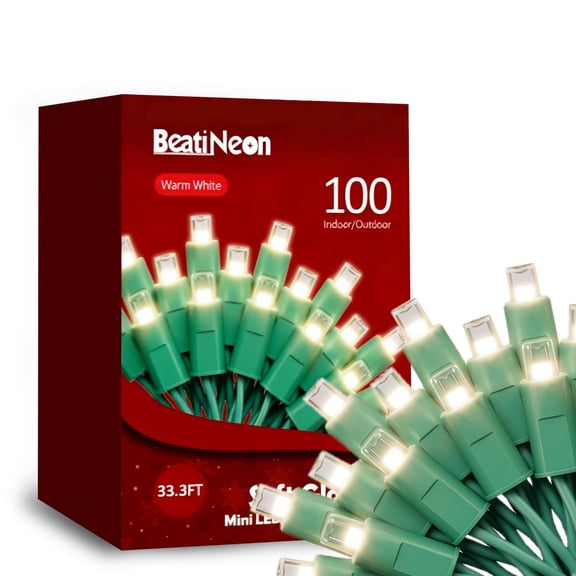 Beatineon 100LED 33.3ft Breathing Effect String Lights, Warm White with Green Wire, Dimmable Twinkling Mode, Connectable up to 10 Sets, IP68 Wet Location, ETL Listed for Indoor & Outdoor Use
