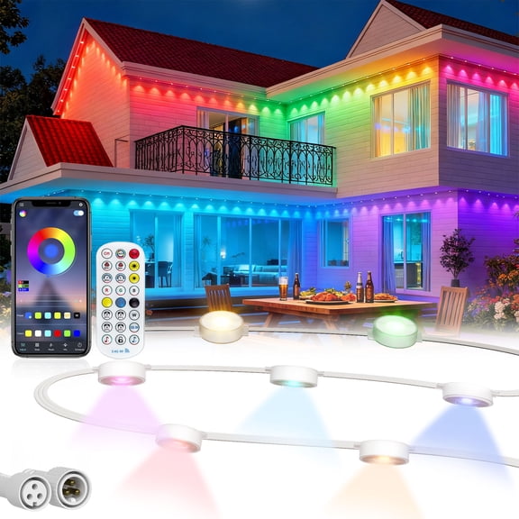 Beatineon 100ft RGB+IC Permanent Outdoor Lights, Smart Christmas String Lights with APP Control, IP68 Waterproof Individually Addressable LEDs, Improved Connectivity & Premium Packaging