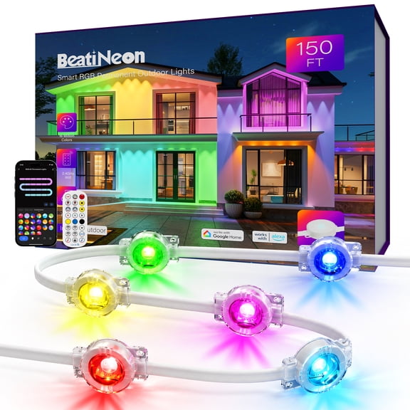 Beatineon 150ft RGBIC Permanent Outdoor Lights, Smart APP & Music Sync Eaves Lighting, IP68 Waterproof Year-Round Accent Lights to Transform Your Home’s Curb Appeal, Premium Gift Box