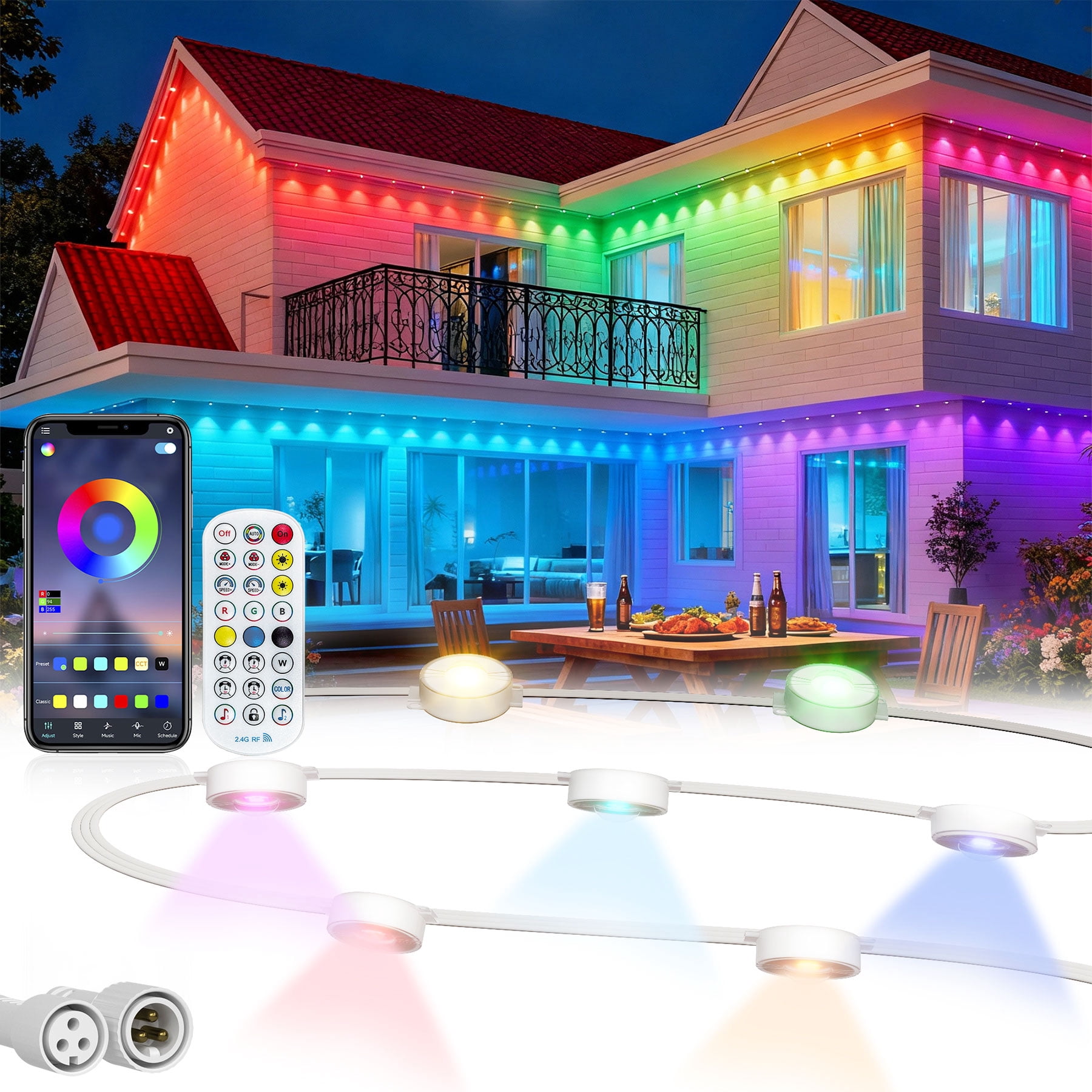 Beatineon 150ft RGB+IC Permanent Outdoor Lights Pro, Smart APP Controlled Christmas Lights, IP68 Waterproof 90 LEDs String Lights with Premium Packaging