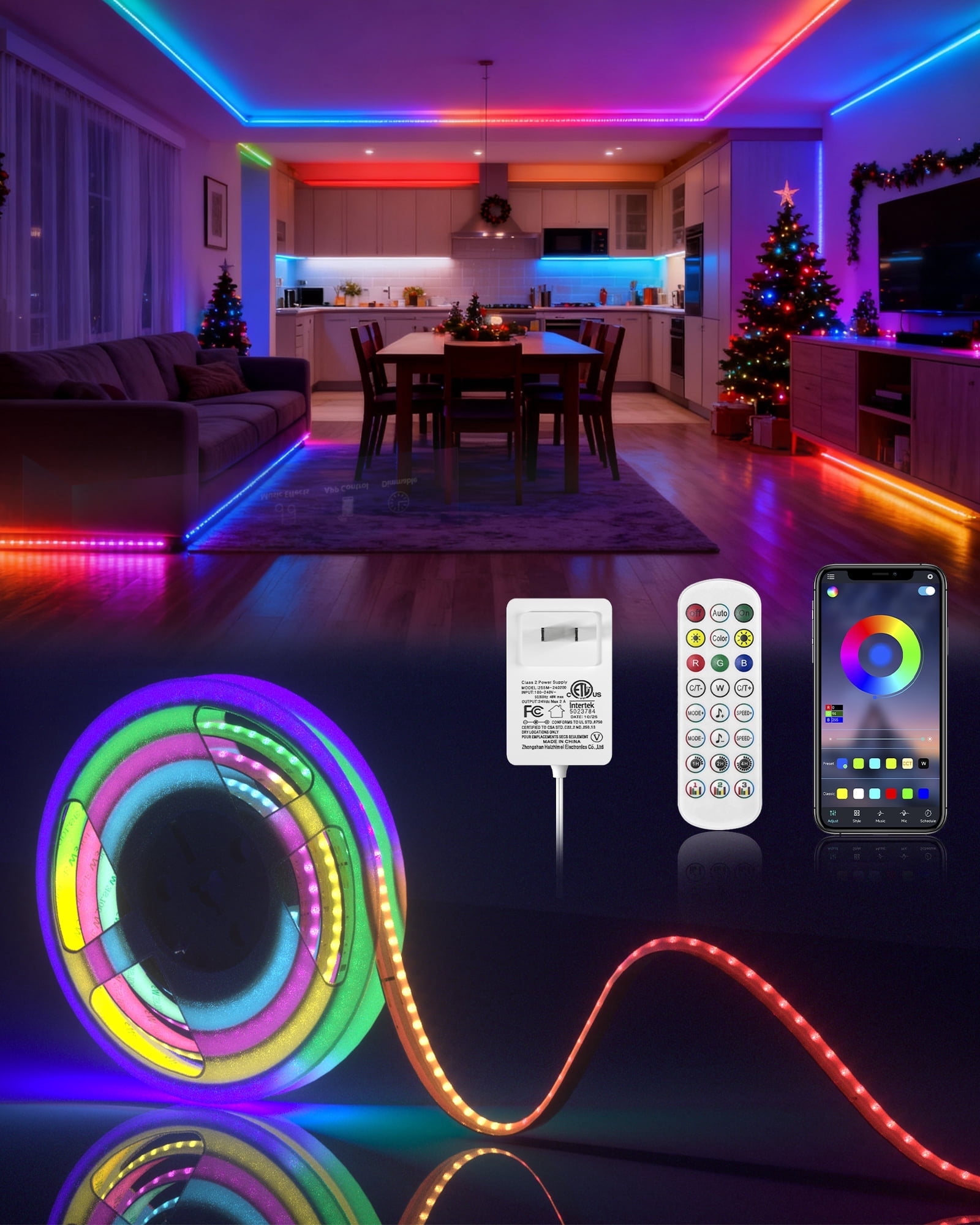 Beatineon 16.4ft COB RGB LED Strip Lights, 2100 LEDs High Density with Tuya App & Remote Control, Music Sync, Indoor Light Strip for Bedroom, Kitchen, Home Decor