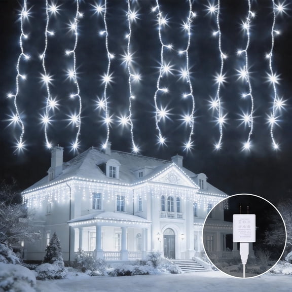 Beatineon 225 LED Curtain Lights, 9.8x4.9Ft, USB Plug in Window Curtain Lights, Hanging Christmas String Lights for Bedroom Garden Wedding Party Outdoor Indoor Wall Decor,White