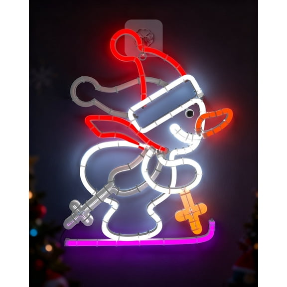 Beatineon Snowman Neon Sign, Christmas Skiing Snowman 17 inch Dynamic Moving RGB Neon Light with 8H Timer & Speed Control, Indoor Christmas Decor for Wall Window
