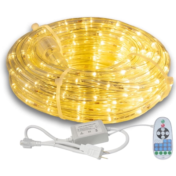 Beatineon 33FT Rope Lights Outdoor with Remote,Cuttable Connectable,300LEDs Strip Lights with Adjustable Brightness Waterproof with Plug for Patio,Christmas Decoration (Warm White)