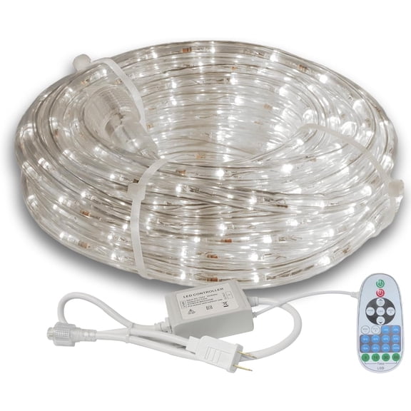 Beatineon 33FT Rope Lights Outdoor with Remote,Cuttable Connectable,300LEDs Strip Lights with Adjustable Brightness Waterproof with Plug for Patio, Christmas Decoration (White)