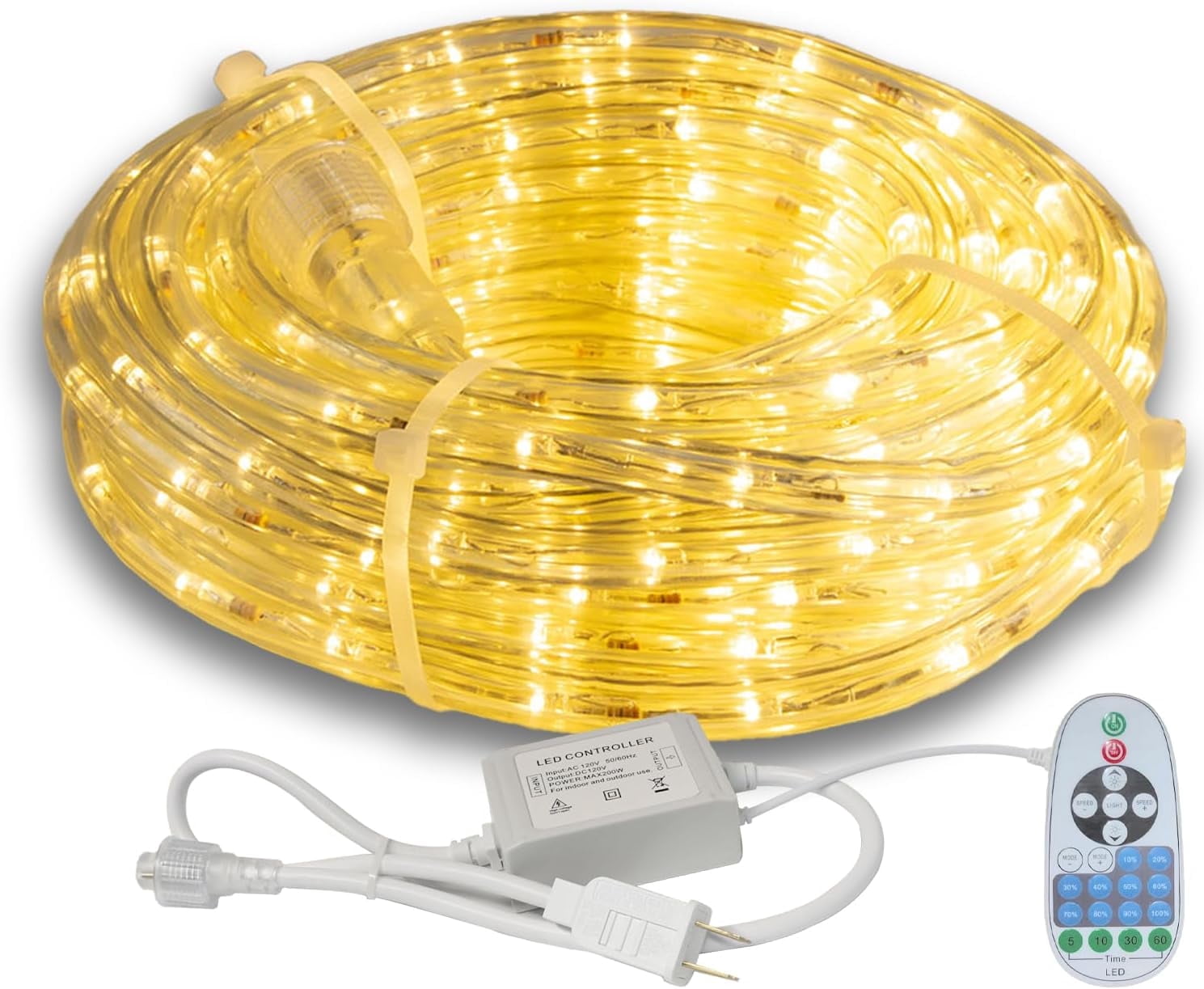 Cuttable Rope Beatineon 33FT Rope Lights Outdoor with Remote,Cuttable Connectable ...