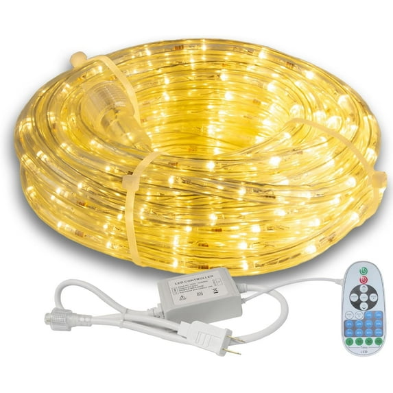 Beatineon 33FT Rope Lights Outdoor with Remote,Cuttable Connectable,300LEDs Strip Lights with Adjustable Brightness Waterproof with Plug for Patio,Christmas Decoration (Warm White)