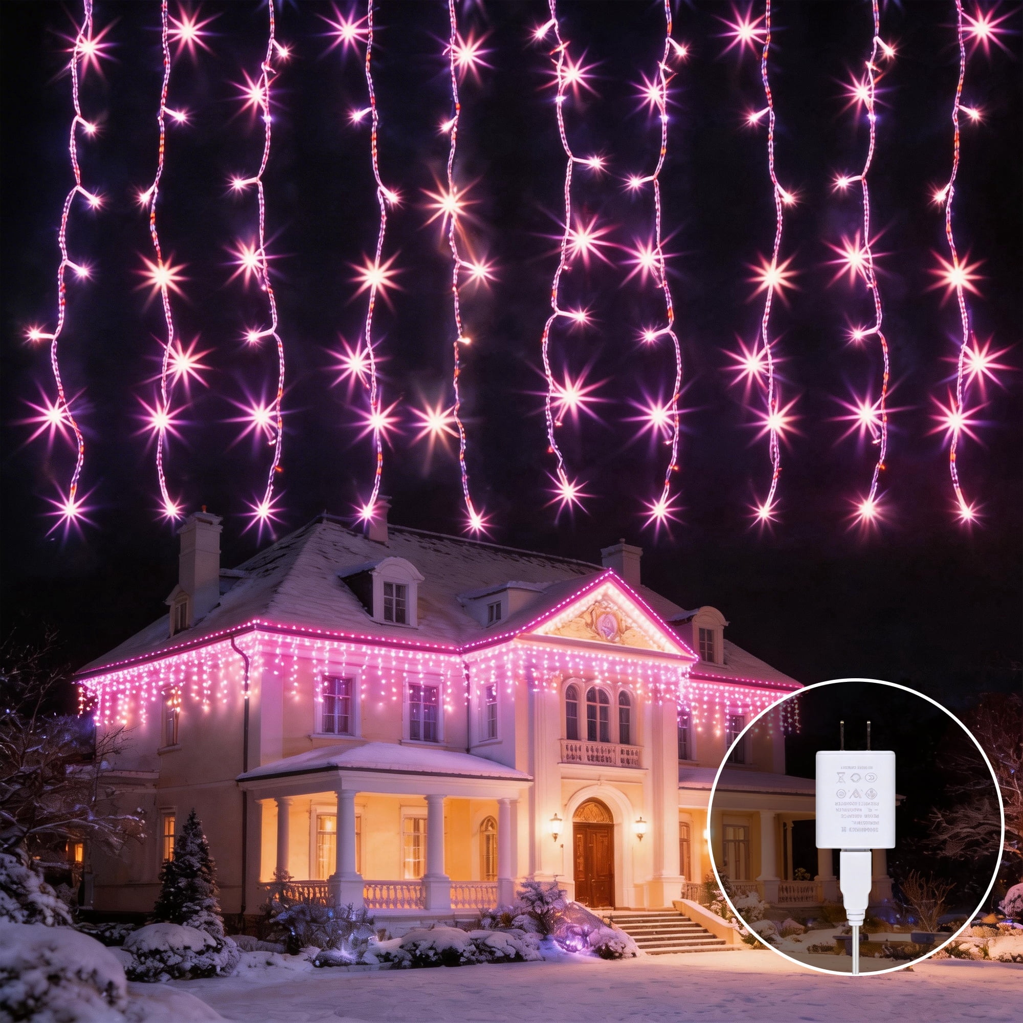 Beatineon 400 LED Curtain Lights, 9.8x6.5Ft, Plug in Window Curtain Lights, Hanging Christmas String Lights for Bedroom Garden Wedding Party Outdoor Indoor Wall Decorations,Pink