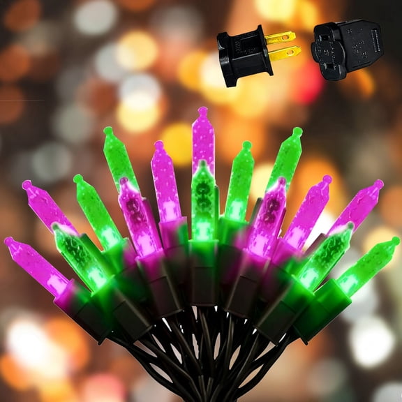 Beatineon 50 LED 12.5ft Faceted M5 String Lights, Green & Purple Steady-Glow LED with Clear Bulbs – Waterproof IP68 for Indoor & Outdoor, Connectable up to 15 Sets, ETL Listed