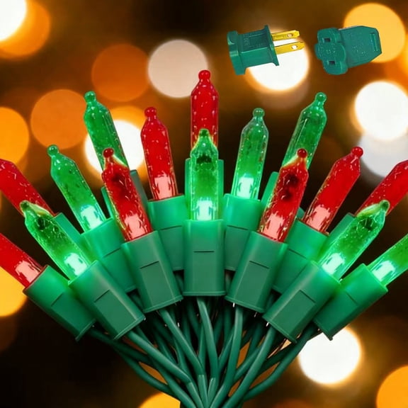 Beatineon 50 LED 12.5ft Faceted M5 String Lights, Red & Green Steady-Glow LED with Clear Bulbs – Waterproof IP68 for Indoor & Outdoor, Connectable up to 15 Sets, ETL Listed