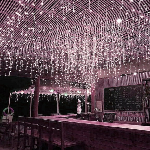 Beatineon 600 LED Curtain Lights, 9.8x9.8Ft, Plug in Window Curtain Lights, Hanging Christmas String Lights for Bedroom Garden Wedding Party Outdoor Indoor Wall Decorations,Pink