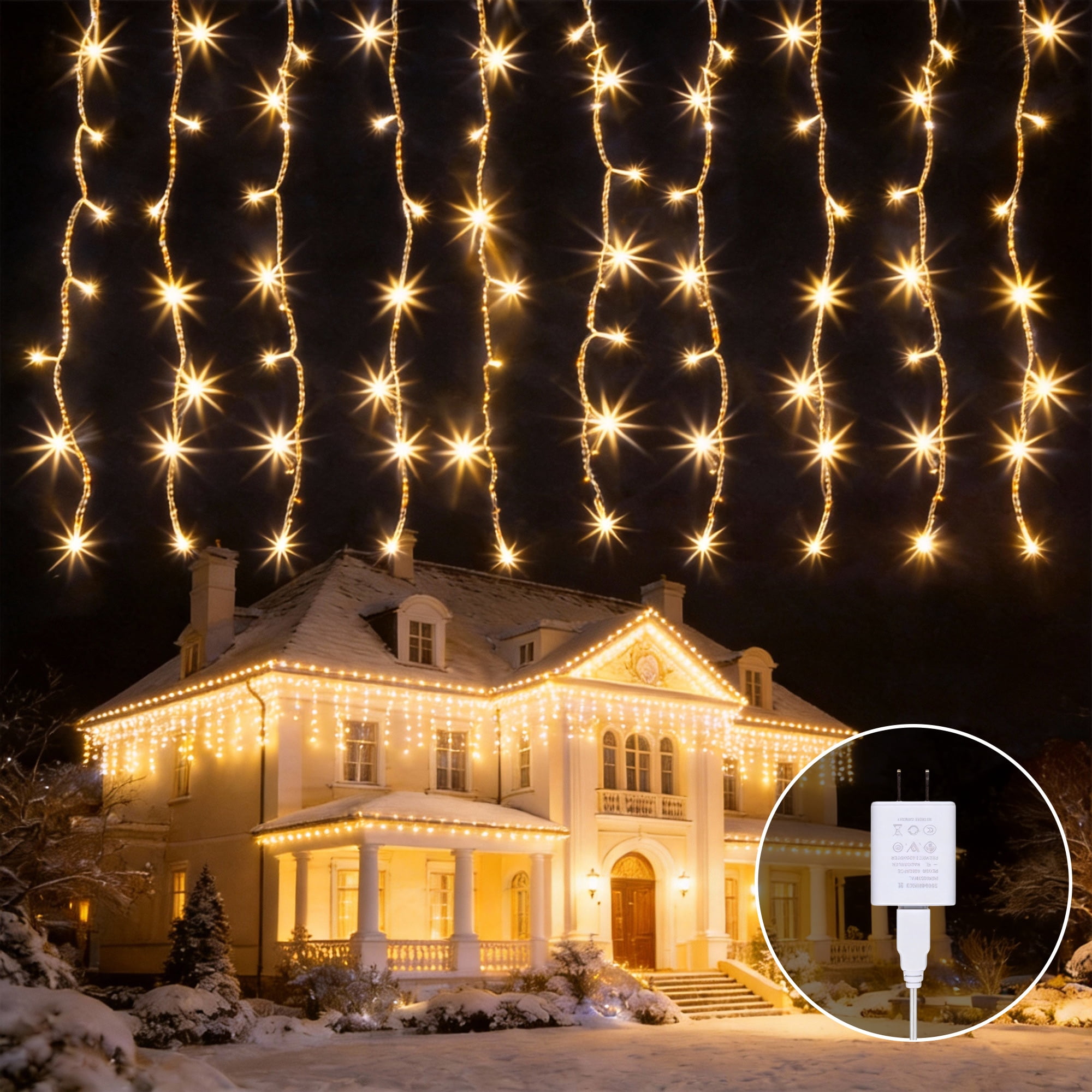 Beatineon 600 LED Curtain Lights, 9.8x9.8Ft, Plug in Window Curtain Lights, Hanging Christmas String Lights for Bedroom Garden Wedding Party Outdoor Indoor Wall Decorations,Warm White