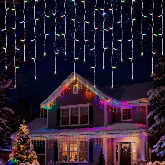 Beatineon 70-Light 7ft LED Icicle String Lights, Full Twinkle Effect, Multicolor LED with Clear Bulbs – 15 Varying Drops, IP68 Waterproof, Connectable 15 Sets, Indoor/Outdoor Use, ETL Listed