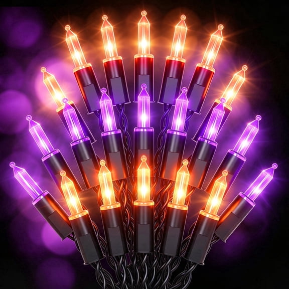Beatineon Orange Purple Halloween Lights, IP68 Waterproof 23.3ft 70 LED Outdoor String Lights, Connectable for Porch, Yard, Eaves, ETL Listed