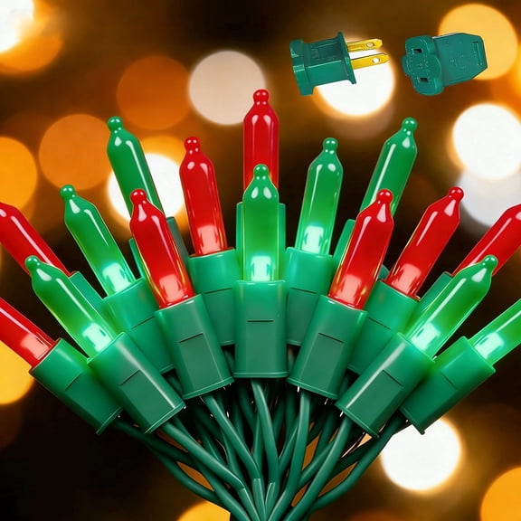 Beatineon 70-Light 23.3ft T5 String Lights, Red & Green Steady Glow with Clear Bulbs – IP68 Waterproof Indoor/Outdoor, Connectable up to 15 Sets, ETL Listed